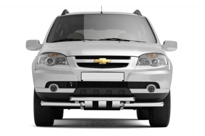 Защита переднего бампера двойная с круглыми зубьями O63/51 мм (НПС) Chevrolet NIVA с 2009